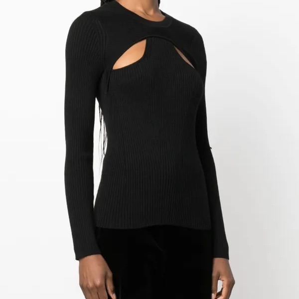 Isabel Marant Black Ribbed Cut-Out Long Sleeve Top (Zana) Nwot Size 34/Xs